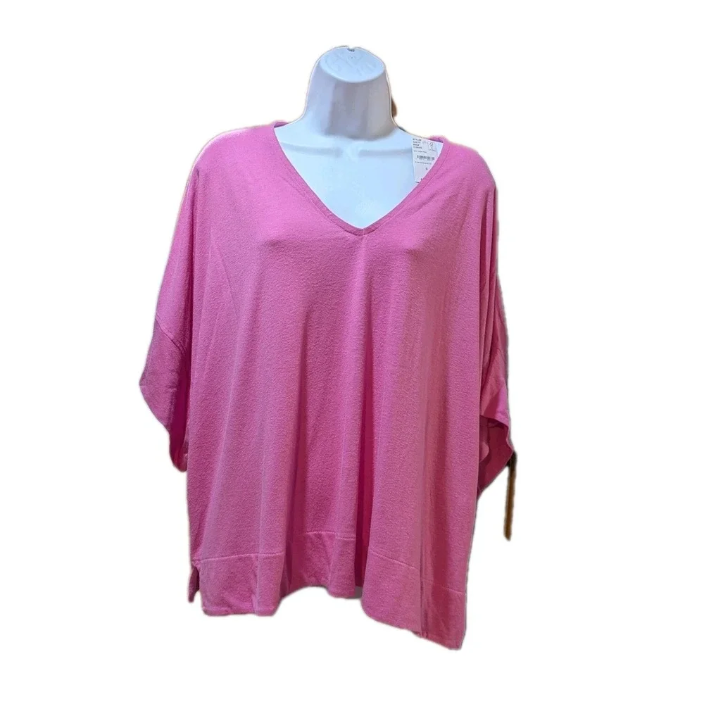Lands' End Womens Pink V‎ Neck Tunic Lagenlook Linen Blend Shirt Size Small